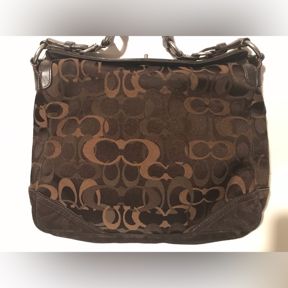 Vintage Coach Womens Brown Leather Fabric Logo Shoulder Bag Tote Purse Fashion 1 - Picture 14 of 16